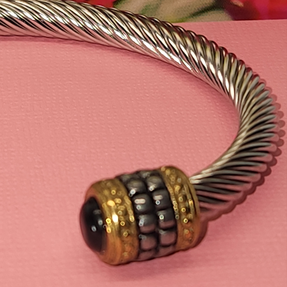 Cable Cuff Bracelet | Sterling Look | Classic Designer Style | New - Picture 3 of 4